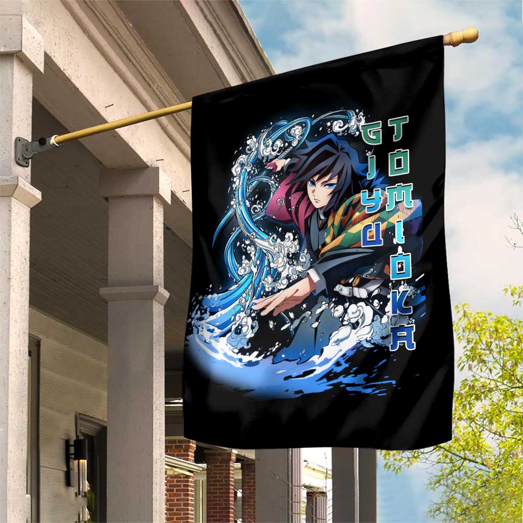 Giyu Tomioka Demon Slayer Garden Flag with Green and Orange Cube Water Style Design - The Mazicc