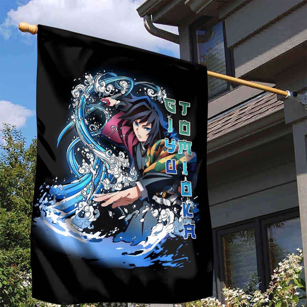 Giyu Tomioka Demon Slayer Garden Flag with Green and Orange Cube Water Style Design - The Mazicc