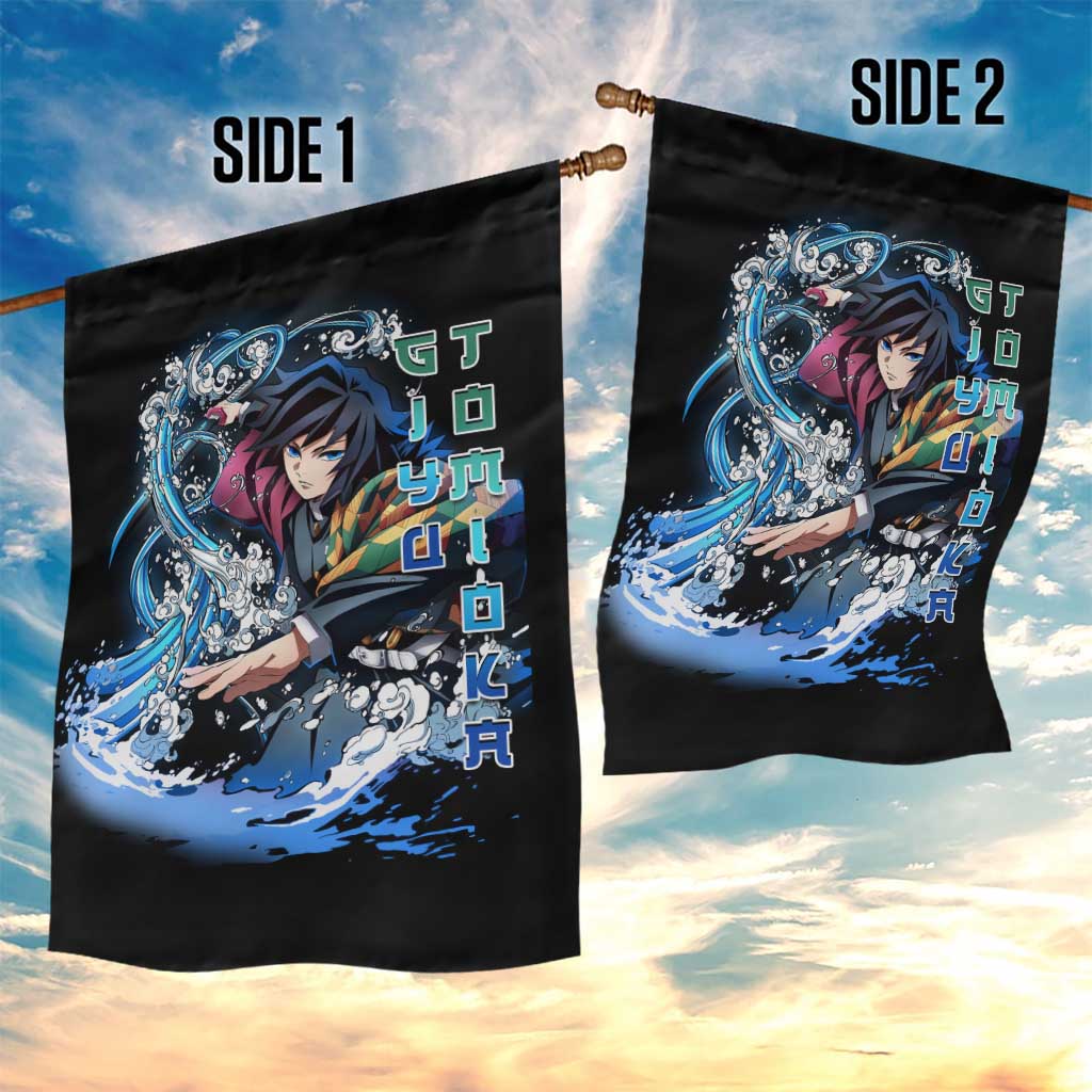 Giyu Tomioka Demon Slayer Garden Flag with Green and Orange Cube Water Style Design - The Mazicc