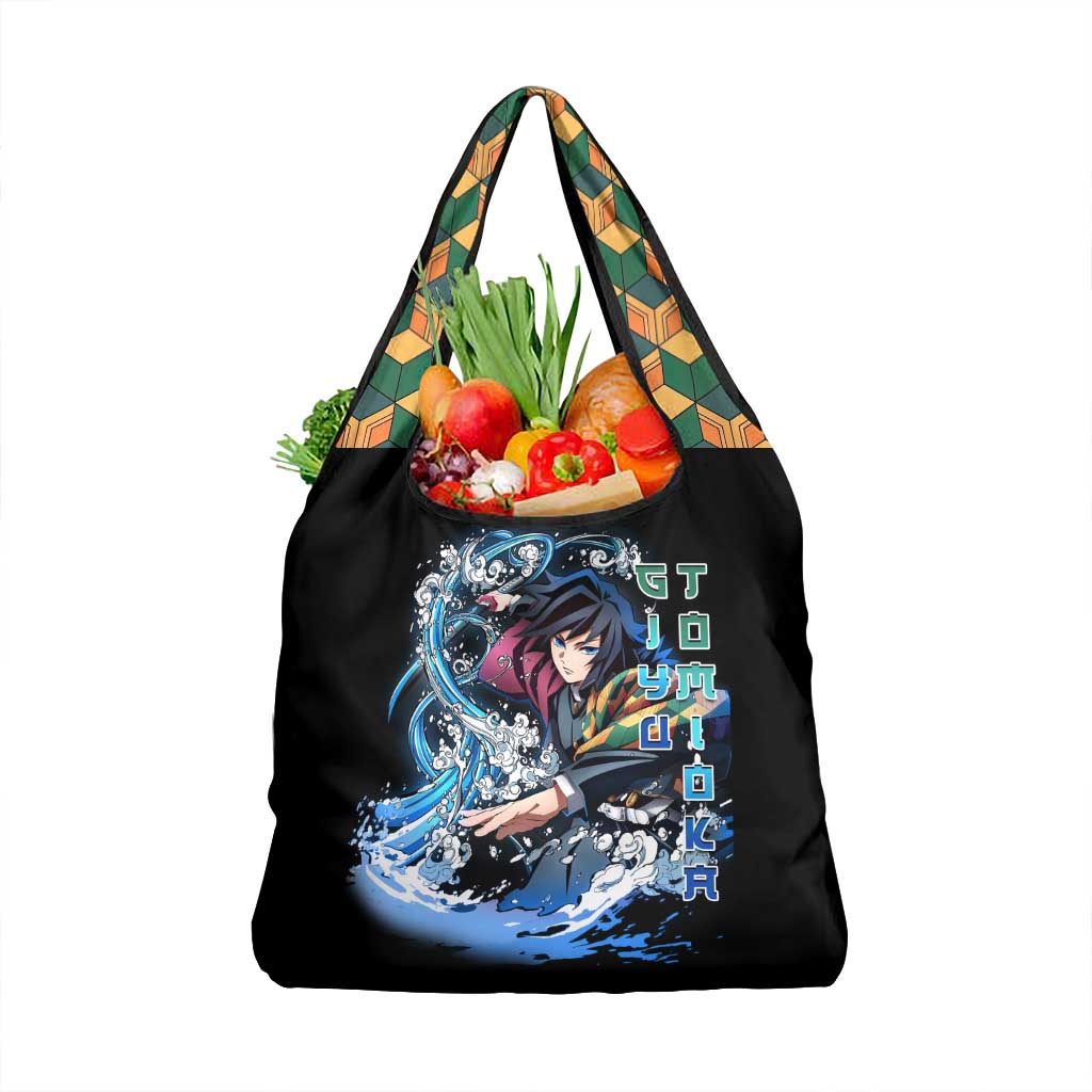 Giyu Tomioka Demon Slayer Grocery Bag with Green and Orange Cube Water Style Design - The Mazicc