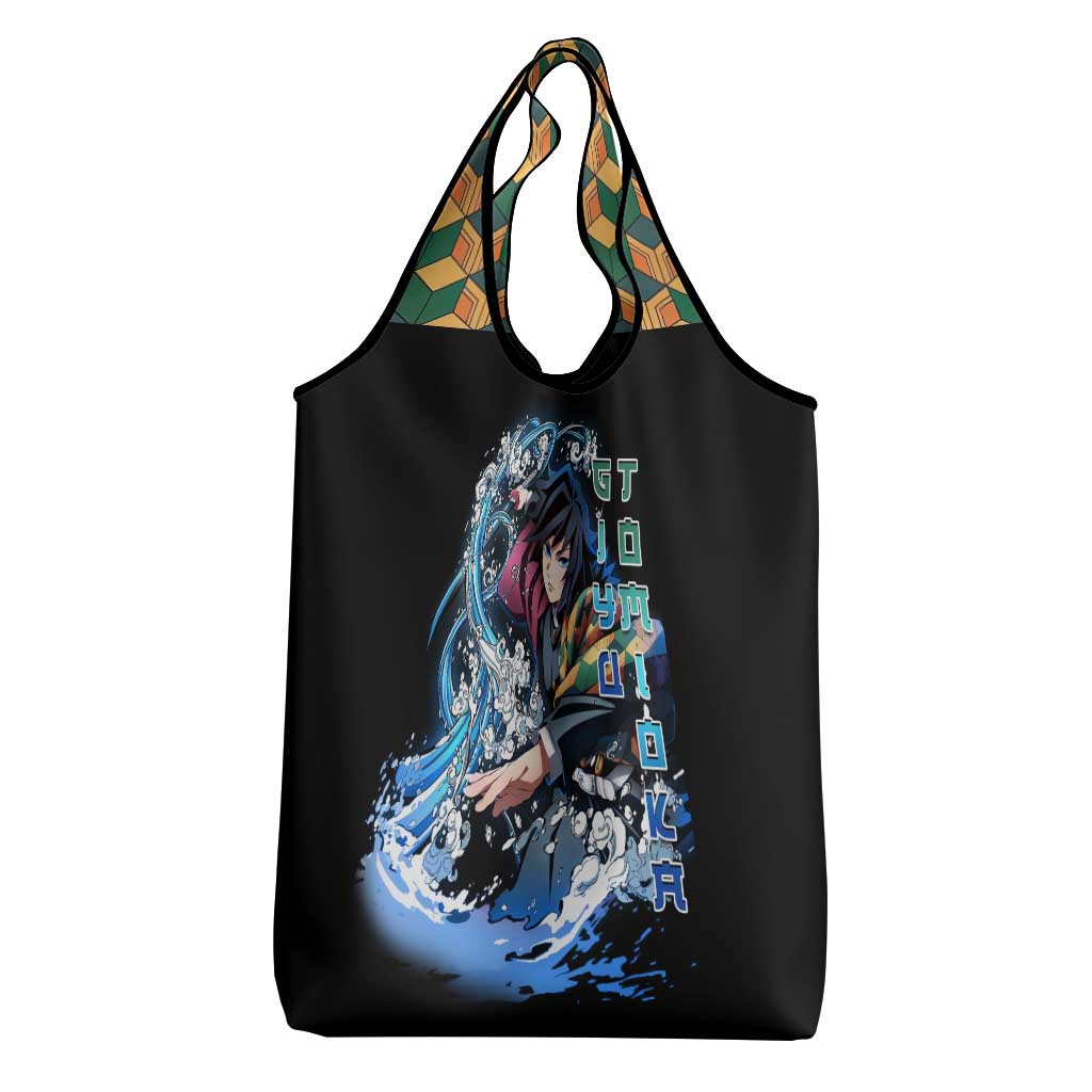 Giyu Tomioka Demon Slayer Grocery Bag with Green and Orange Cube Water Style Design - The Mazicc