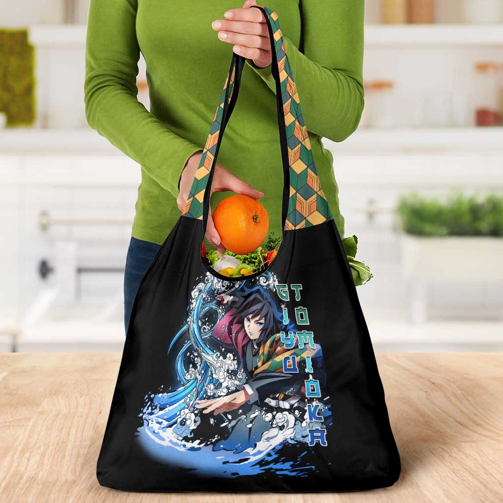 Giyu Tomioka Demon Slayer Grocery Bag with Green and Orange Cube Water Style Design - The Mazicc