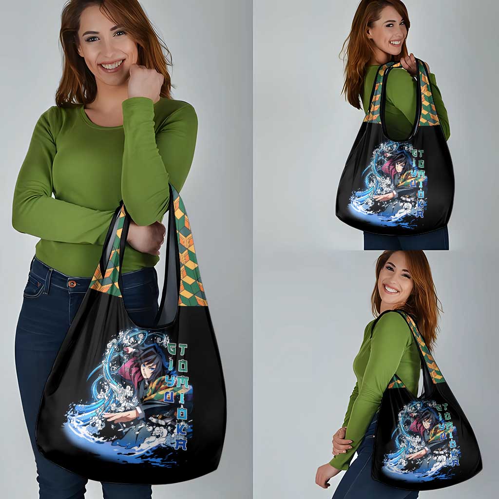 Giyu Tomioka Demon Slayer Grocery Bag with Green and Orange Cube Water Style Design - The Mazicc