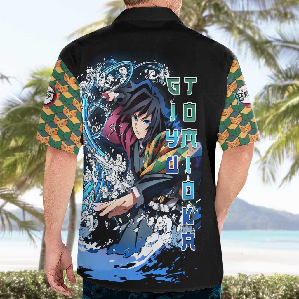 Giyu Tomioka Demon Slayer Hawaiian Shirt with Green and Orange Cube Water Style Design - The Mazicc