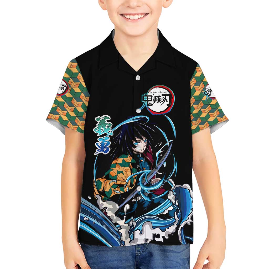 Giyu Tomioka Demon Slayer Hawaiian Shirt with Green and Orange Cube Water Style Design - The Mazicc