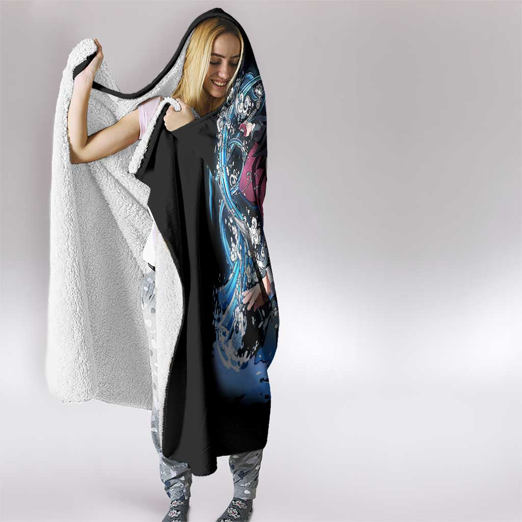 Giyu Tomioka Demon Slayer Hooded Blanket with Green and Orange Cube Water Style Design - The Mazicc