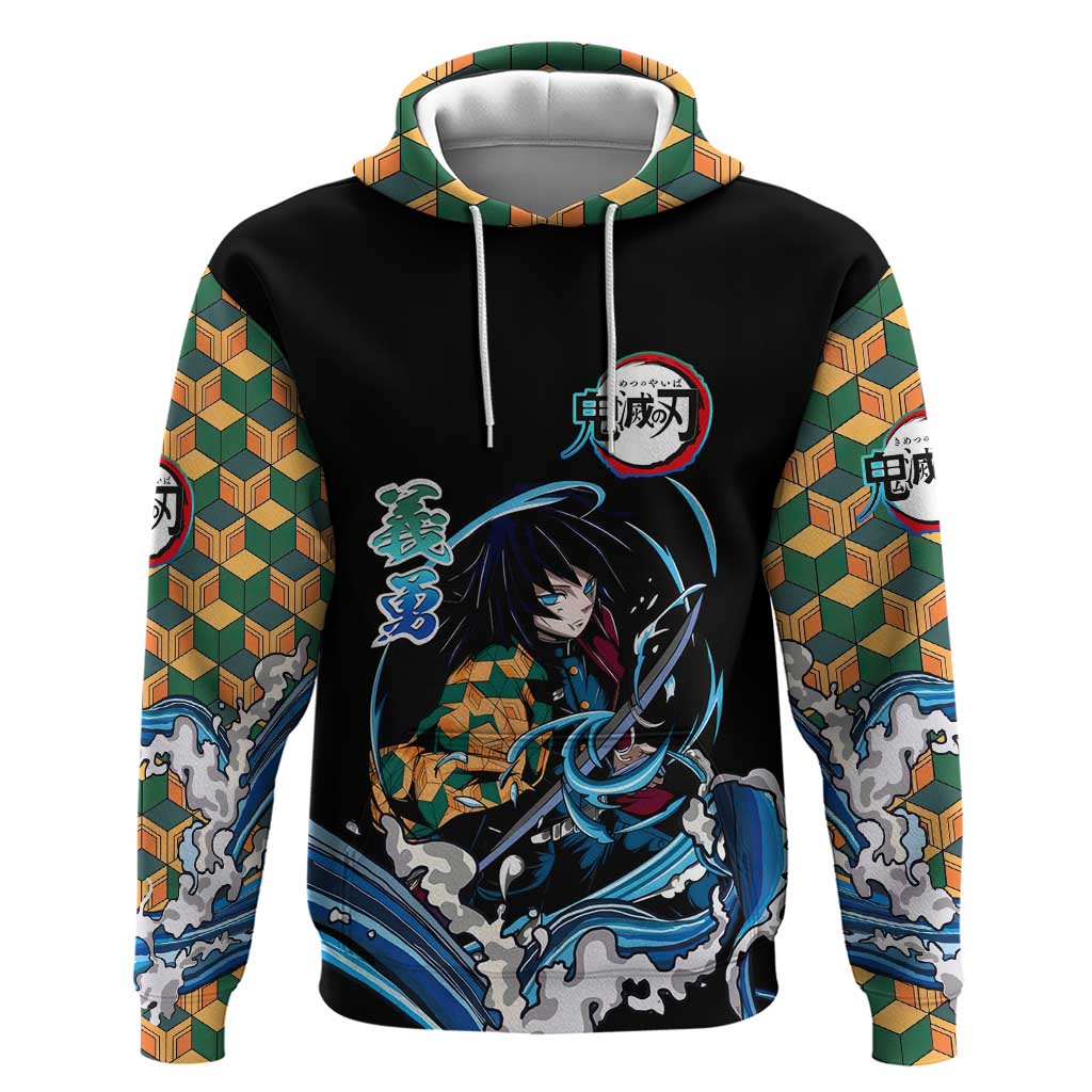 Giyu Tomioka Demon Slayer Hoodie with Green and Orange Cube Water Style Design - The Mazicc