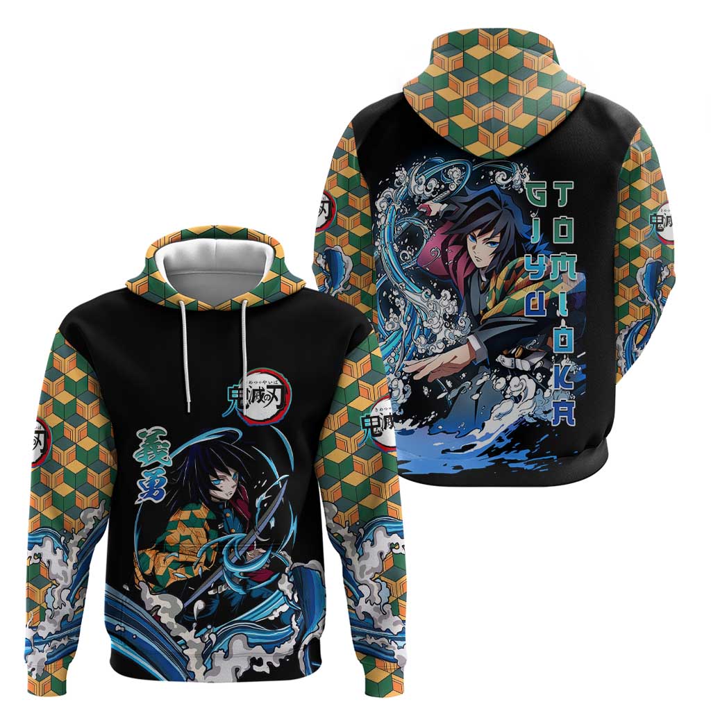 Giyu Tomioka Demon Slayer Hoodie with Green and Orange Cube Water Style Design - The Mazicc
