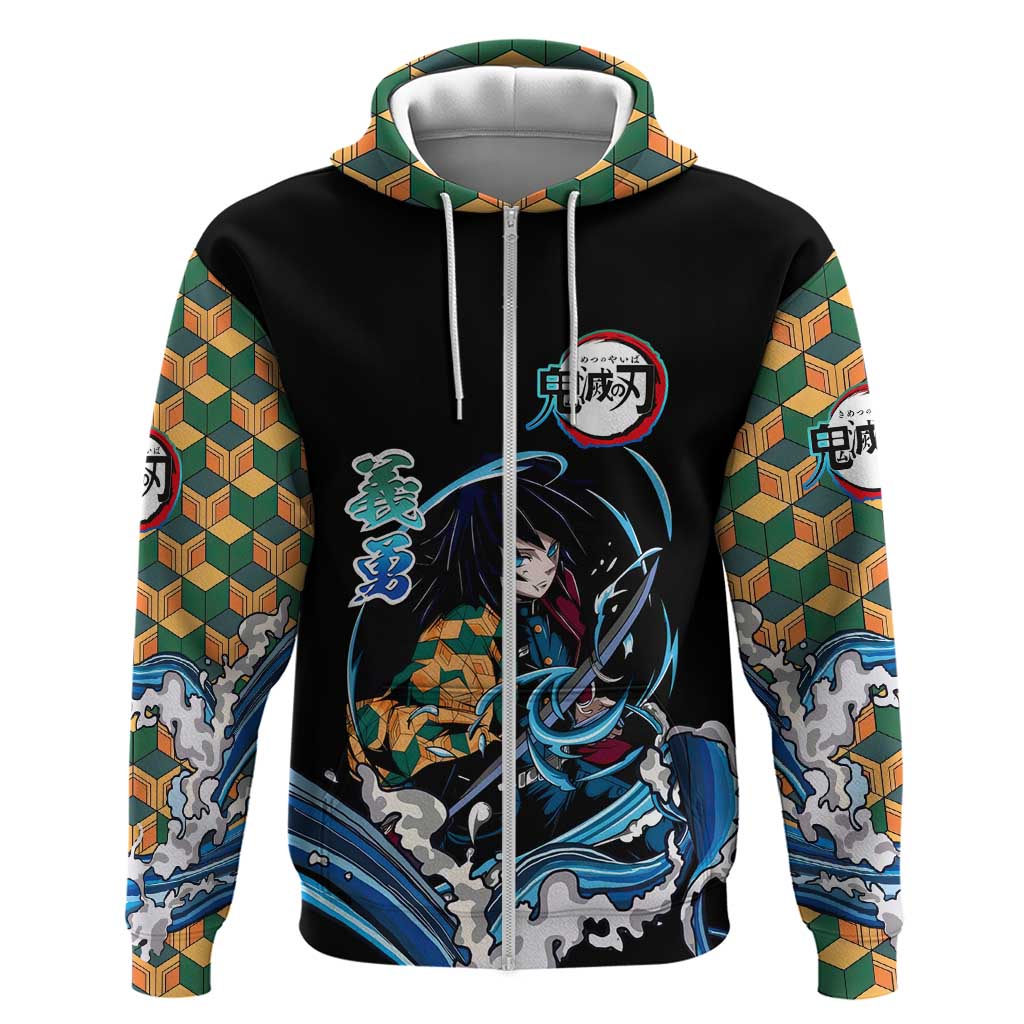 Giyu Tomioka Demon Slayer Hoodie with Green and Orange Cube Water Style Design - The Mazicc