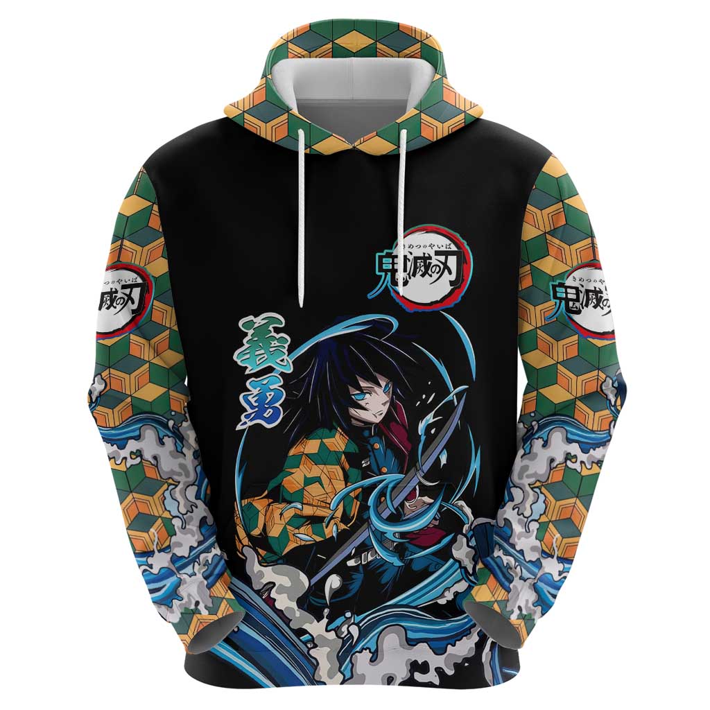 Giyu Tomioka Demon Slayer Hoodie with Green and Orange Cube Water Style Design - The Mazicc