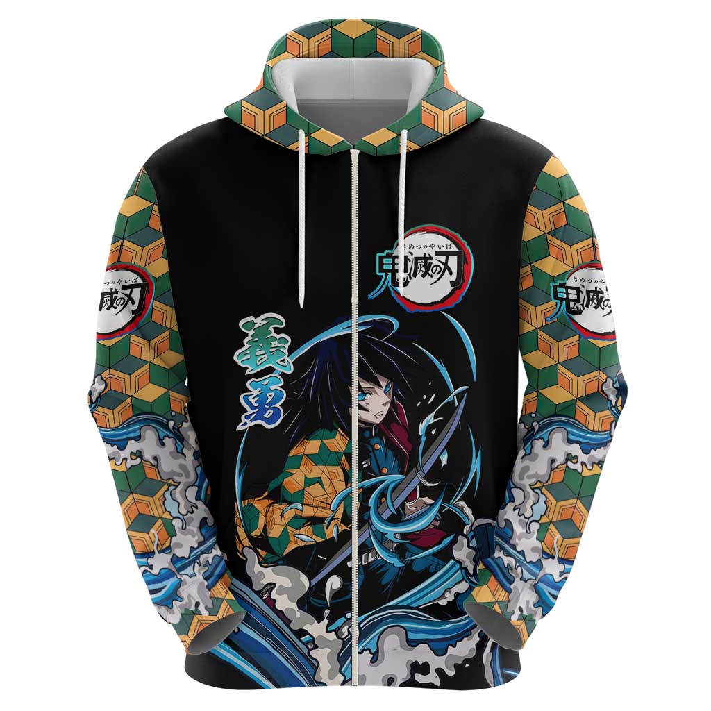 Giyu Tomioka Demon Slayer Hoodie with Green and Orange Cube Water Style Design - The Mazicc