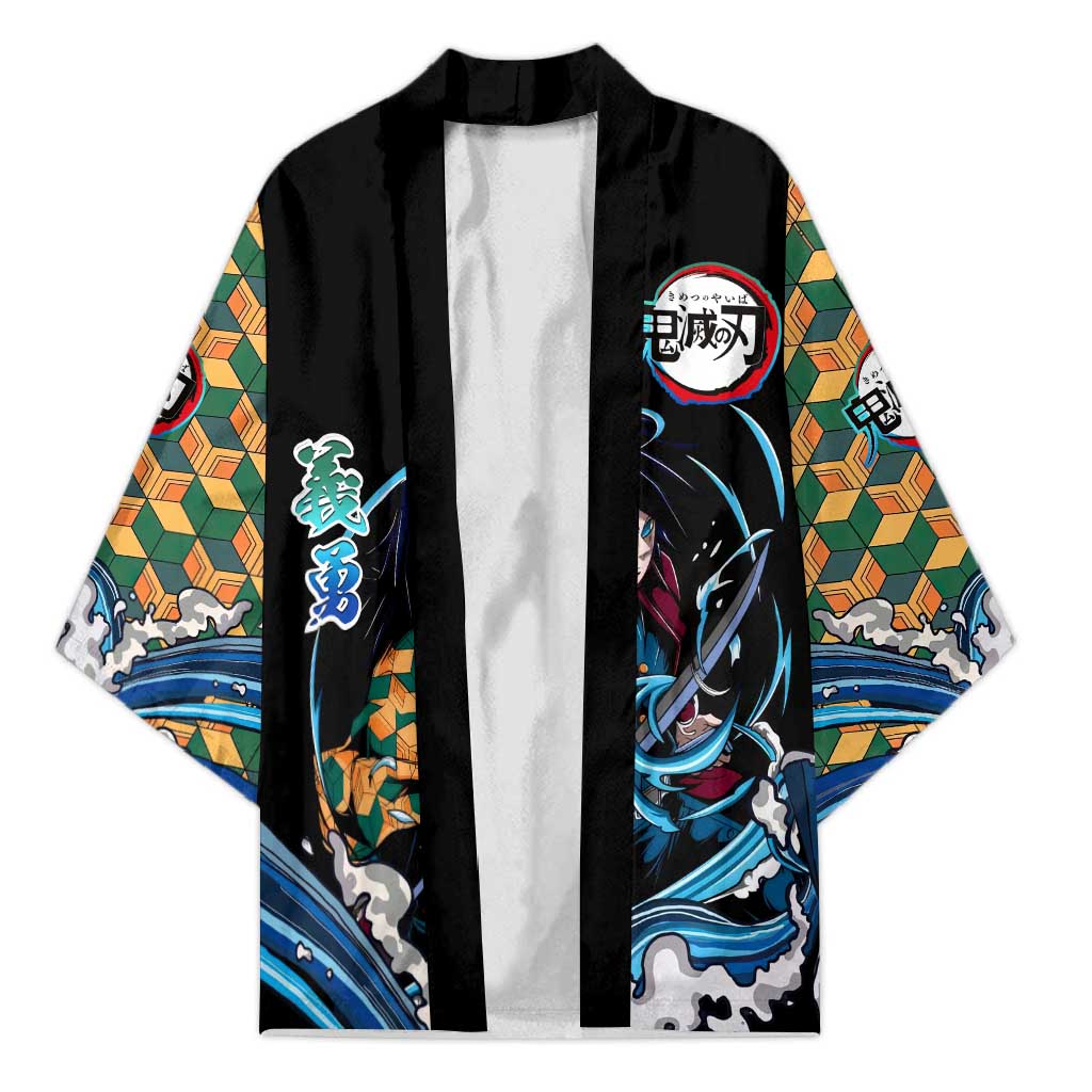 Giyu Tomioka Demon Slayer Kimono with Green and Orange Cube Water Style Design - The Mazicc