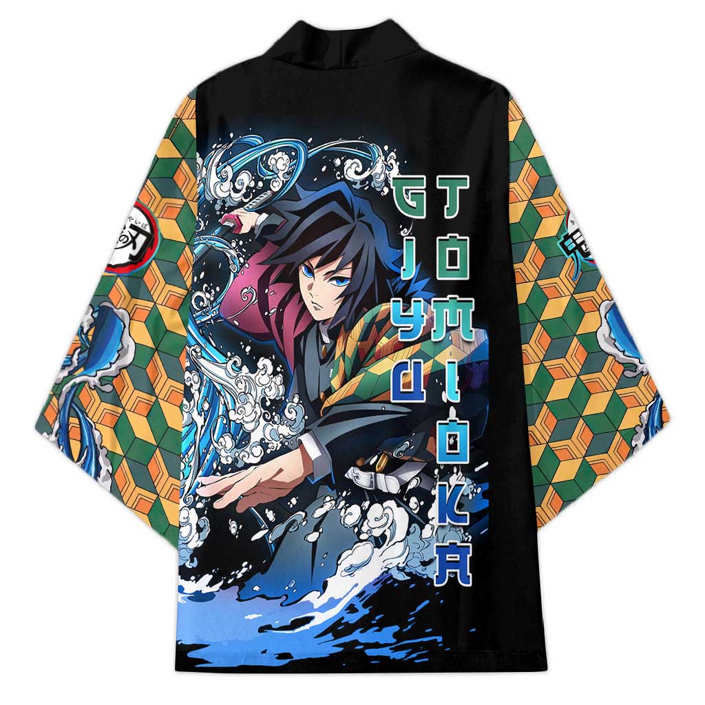 Giyu Tomioka Demon Slayer Kimono with Green and Orange Cube Water Style Design - The Mazicc