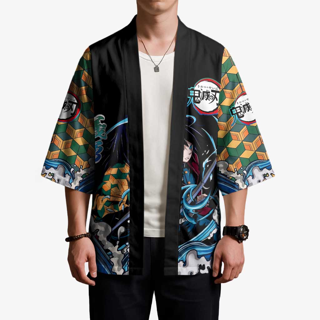 Giyu Tomioka Demon Slayer Kimono with Green and Orange Cube Water Style Design - The Mazicc