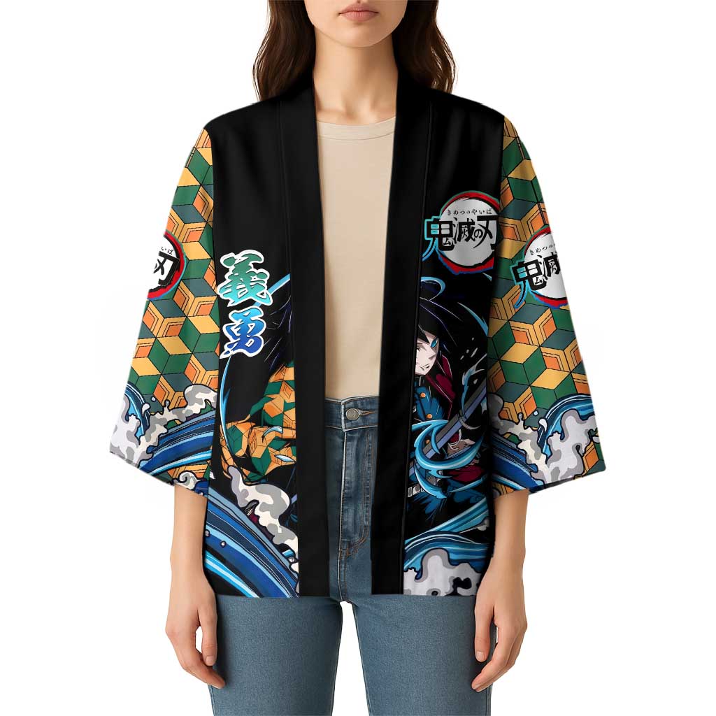 Giyu Tomioka Demon Slayer Kimono with Green and Orange Cube Water Style Design - The Mazicc