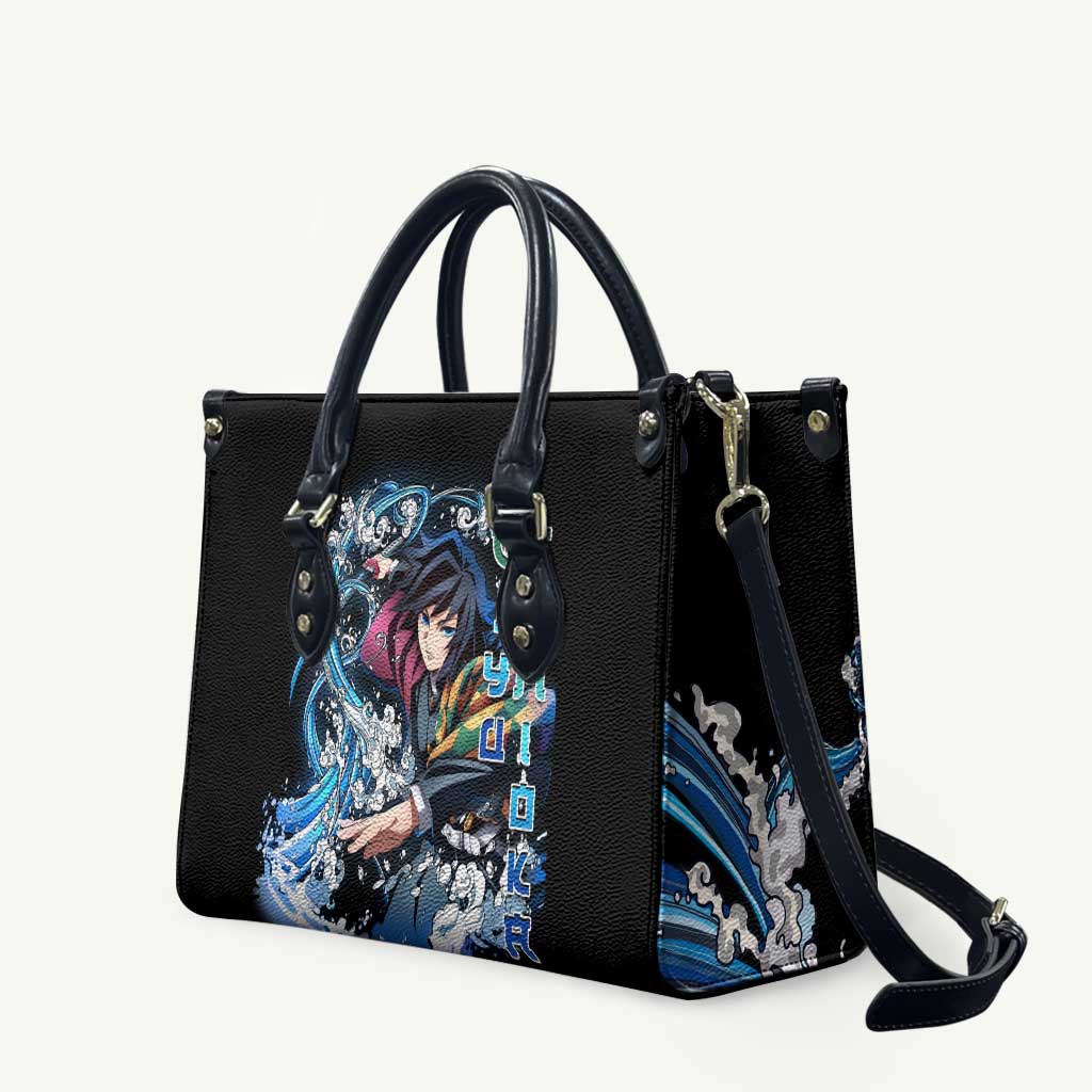Giyu Tomioka Demon Slayer Leather Bag with Green and Orange Cube Water Style Design - The Mazicc