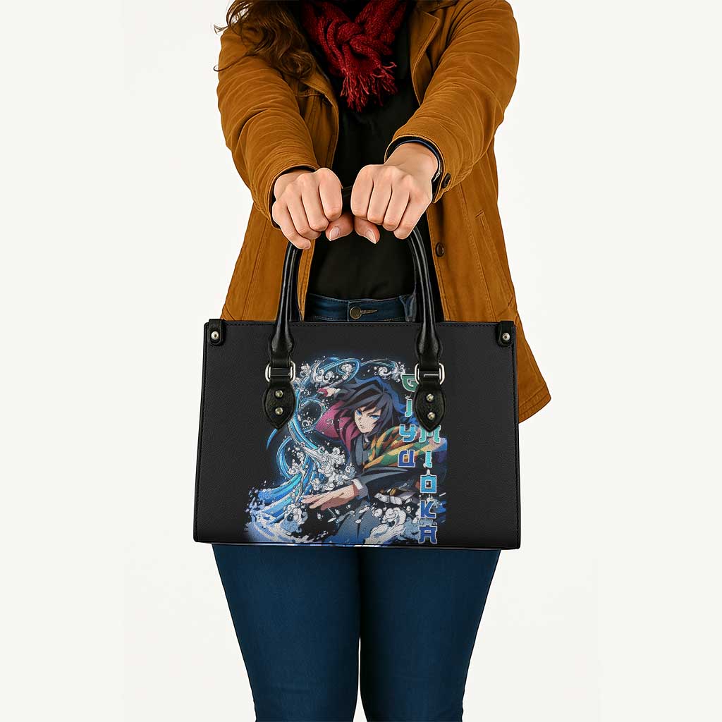 Giyu Tomioka Demon Slayer Leather Bag with Green and Orange Cube Water Style Design - The Mazicc