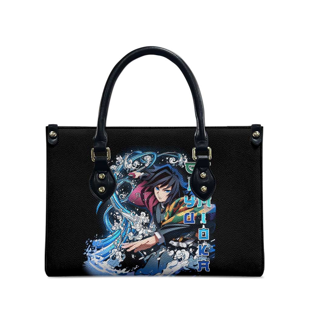 Giyu Tomioka Demon Slayer Leather Bag with Green and Orange Cube Water Style Design - The Mazicc