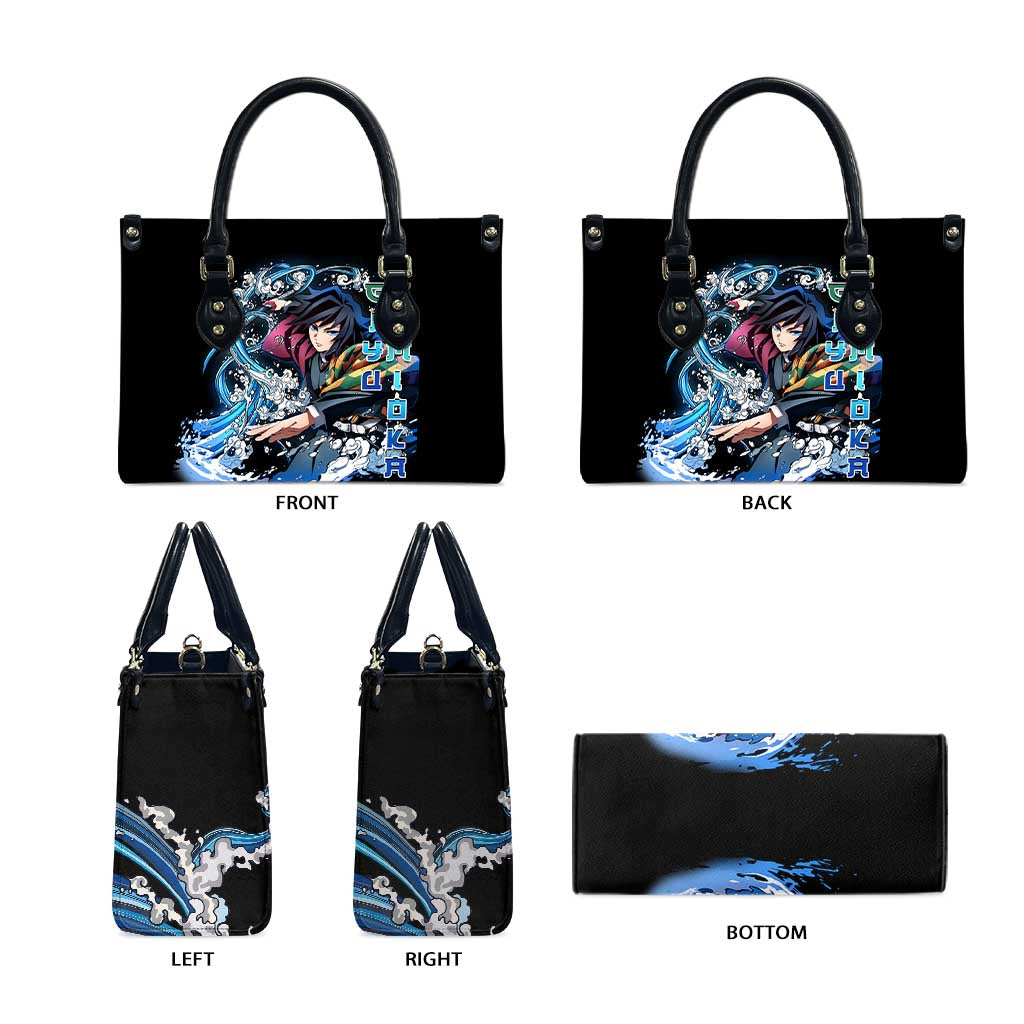 Giyu Tomioka Demon Slayer Leather Bag with Green and Orange Cube Water Style Design - The Mazicc