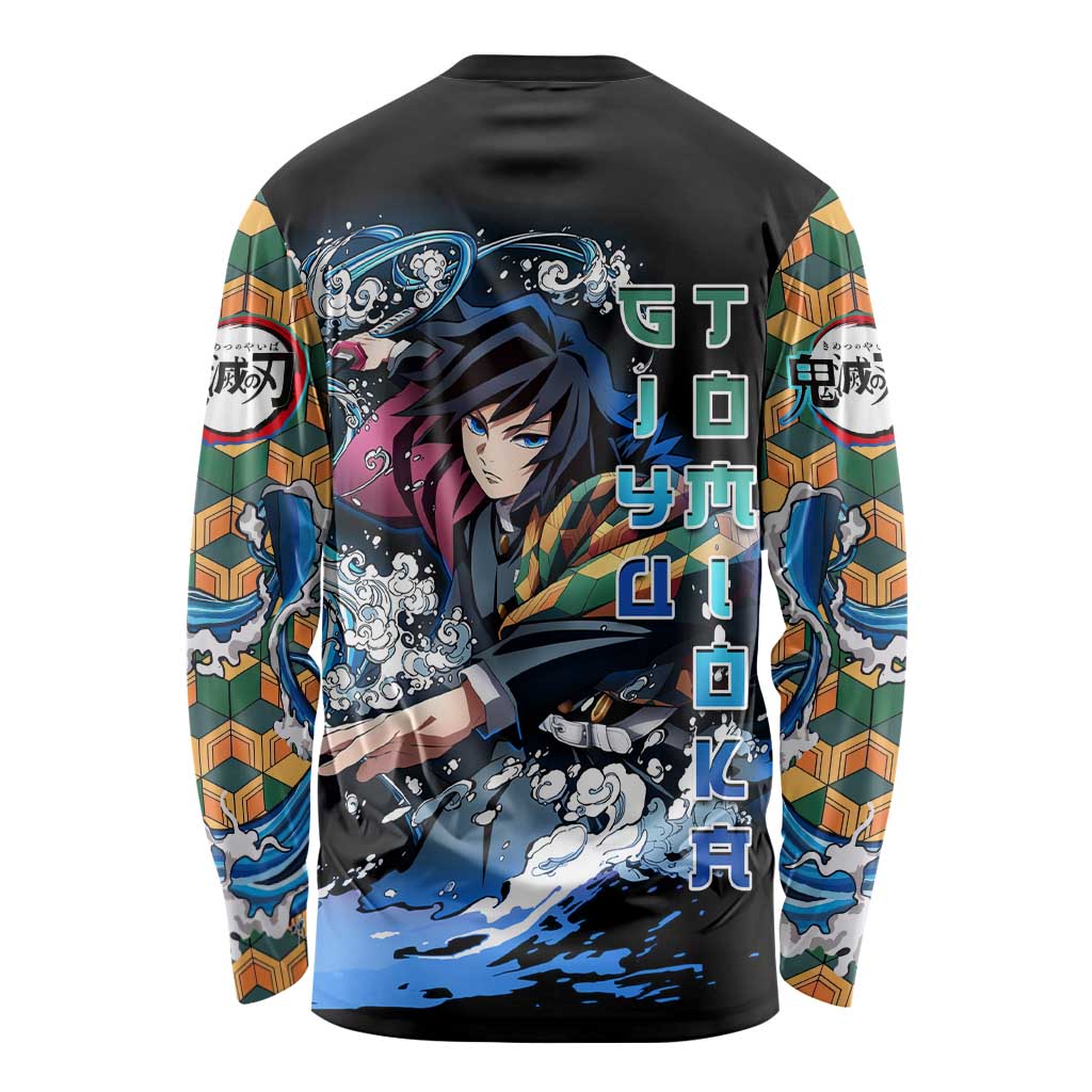 Giyu Tomioka Demon Slayer Long Sleeve Shirt with Green and Orange Cube Water Style Design - The Mazicc