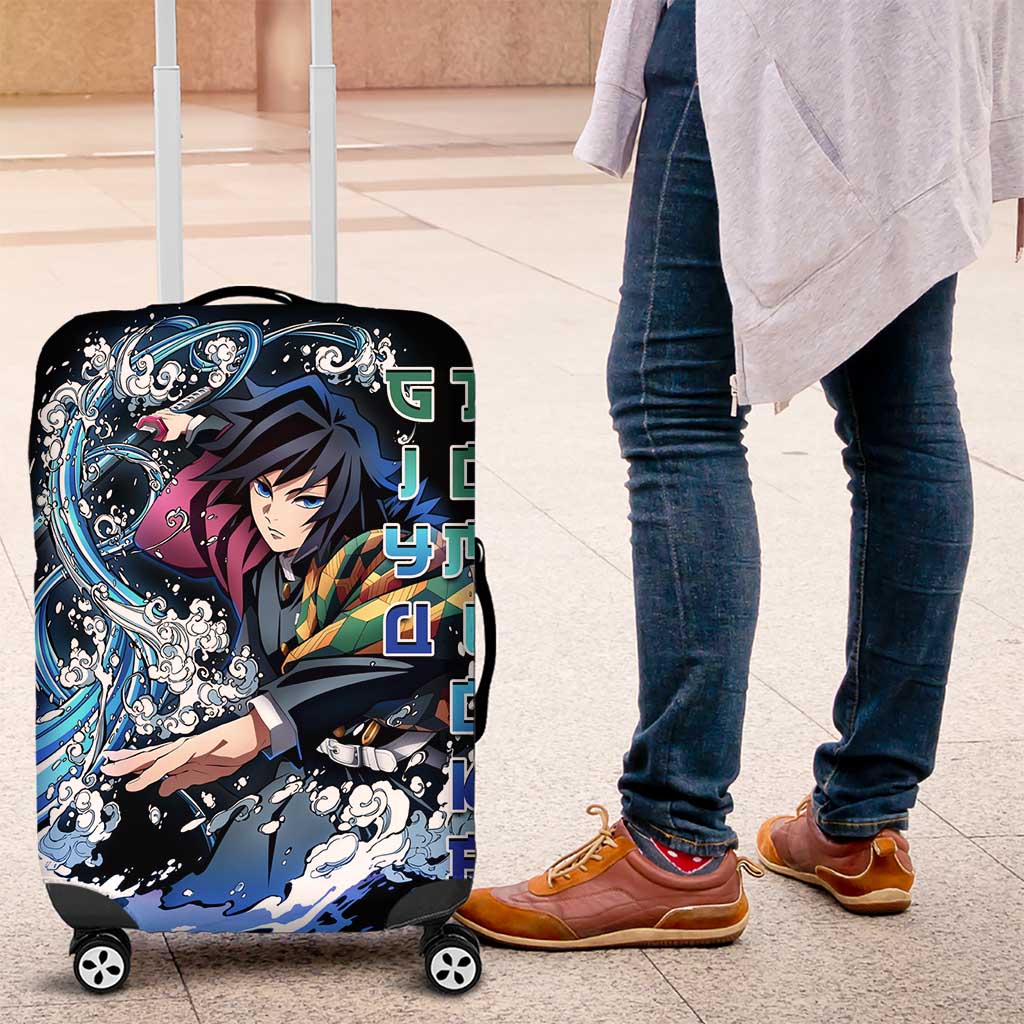 Giyu Tomioka Demon Slayer Luggage Cover with Green and Orange Cube Water Style Design - The Mazicc