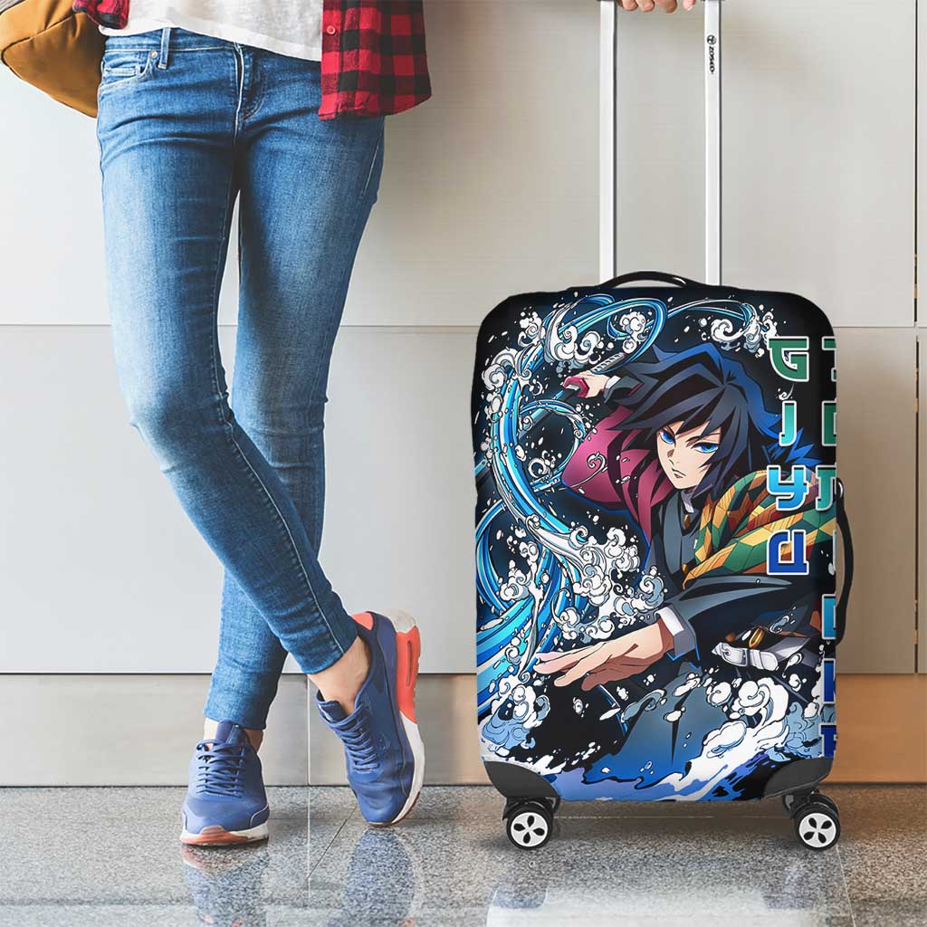 Giyu Tomioka Demon Slayer Luggage Cover with Green and Orange Cube Water Style Design - The Mazicc