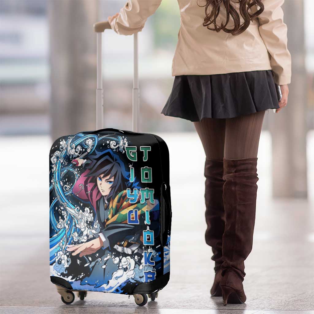 Giyu Tomioka Demon Slayer Luggage Cover with Green and Orange Cube Water Style Design - The Mazicc