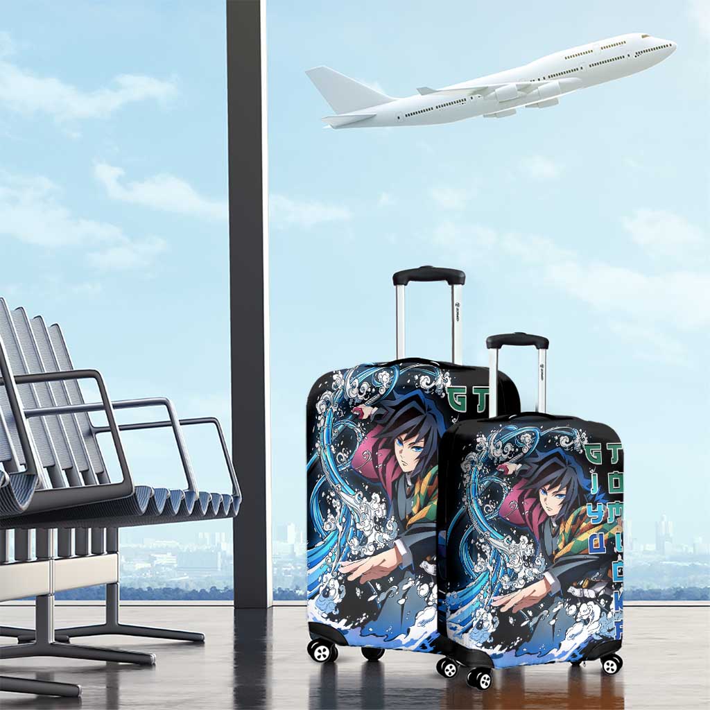 Giyu Tomioka Demon Slayer Luggage Cover with Green and Orange Cube Water Style Design - The Mazicc
