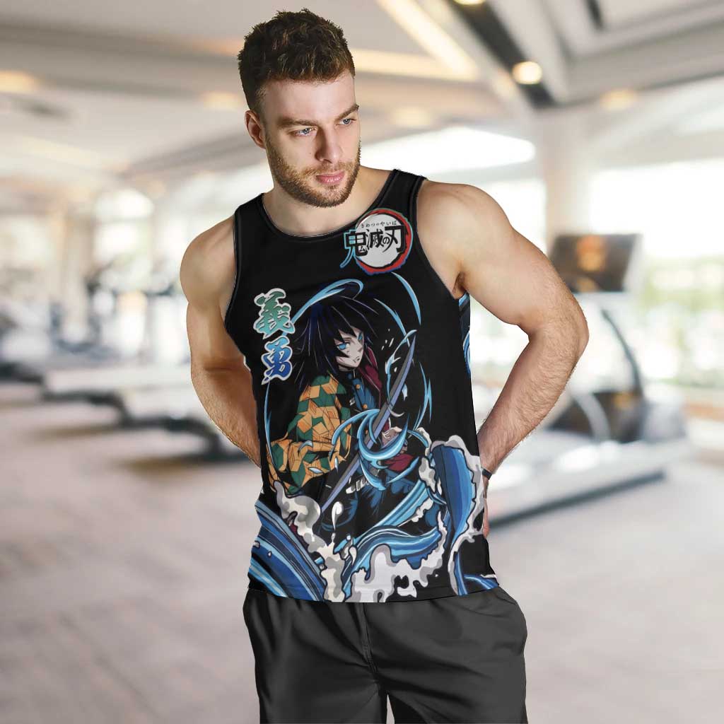 Giyu Tomioka Demon Slayer Men Tank Top with Green and Orange Cube Water Style Design - The Mazicc