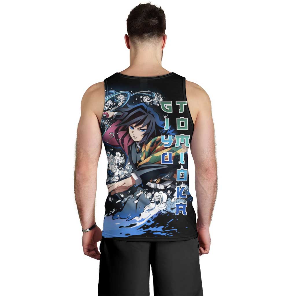 Giyu Tomioka Demon Slayer Men Tank Top with Green and Orange Cube Water Style Design - The Mazicc