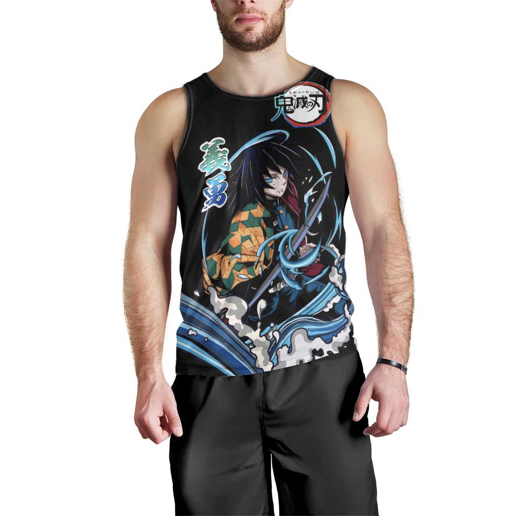 Giyu Tomioka Demon Slayer Men Tank Top with Green and Orange Cube Water Style Design - The Mazicc