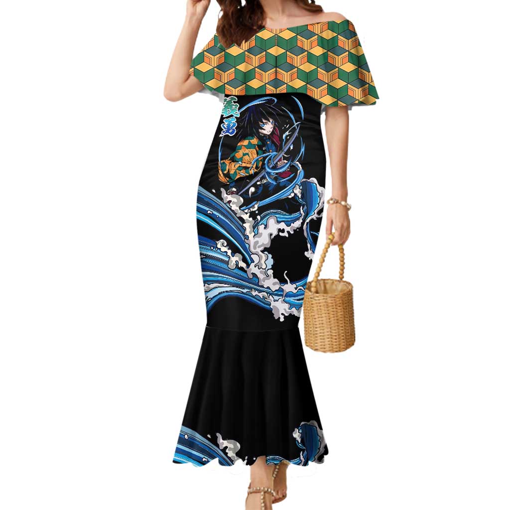 Giyu Tomioka Demon Slayer Mermaid Dress with Green and Orange Cube Water Style Design - The Mazicc