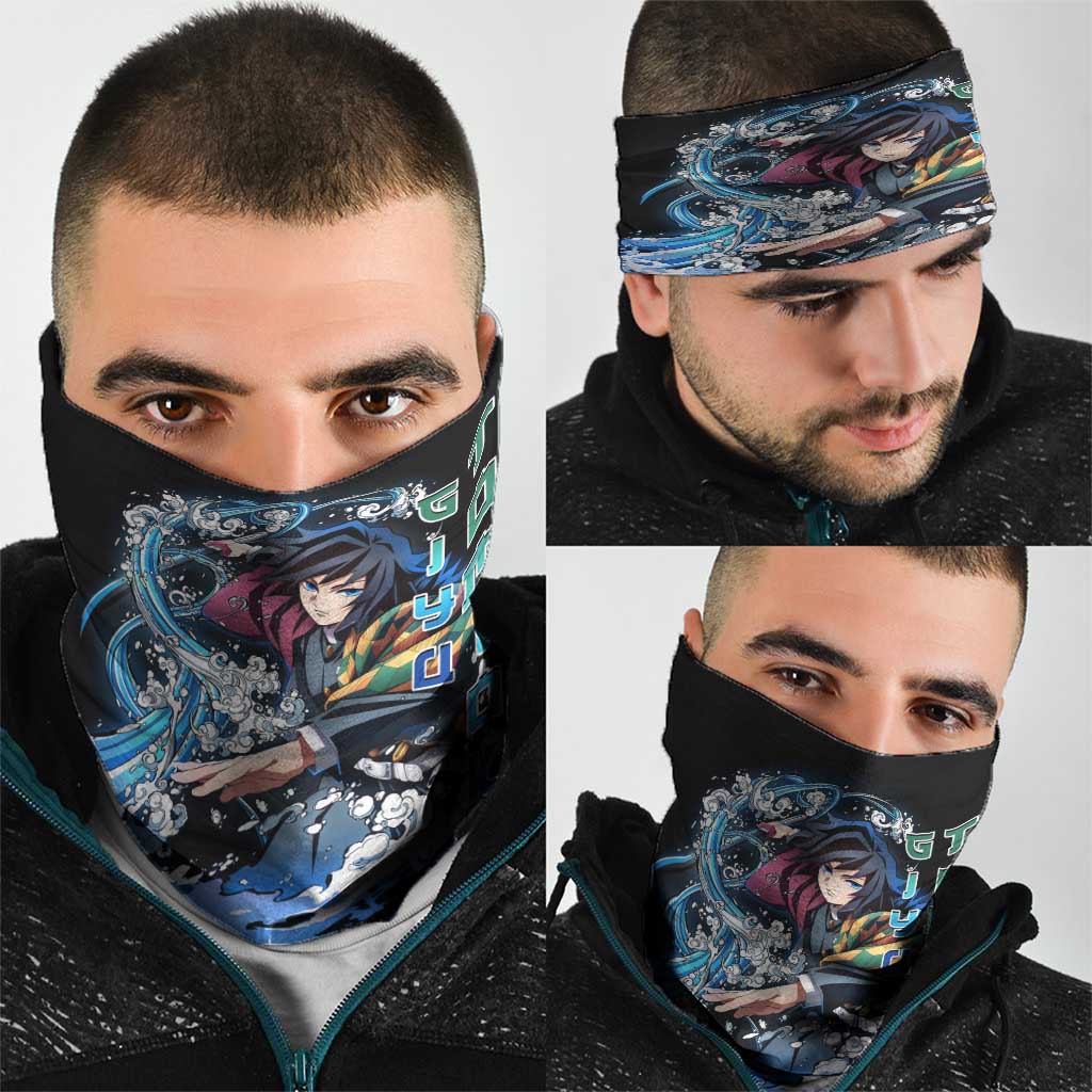Giyu Tomioka Demon Slayer Neck Gaiter with Green and Orange Cube Water Style Design - The Mazicc