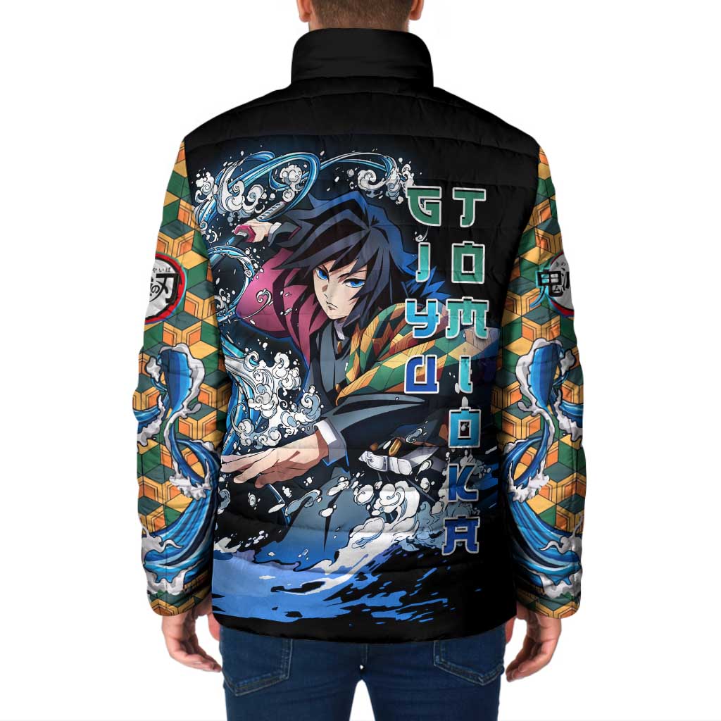 Giyu Tomioka Demon Slayer Padded Jacket with Green and Orange Cube Water Style Design - The Mazicc