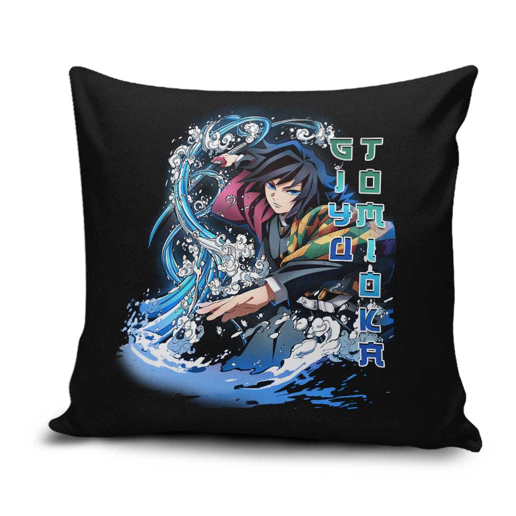 Giyu Tomioka Demon Slayer Pillow Cover with Green and Orange Cube Water Style Design - The Mazicc
