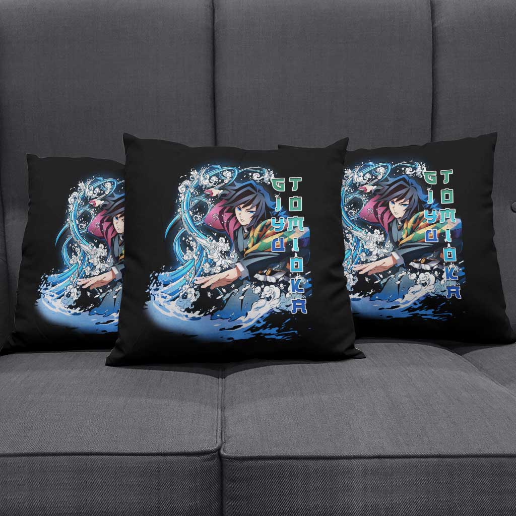 Giyu Tomioka Demon Slayer Pillow Cover with Green and Orange Cube Water Style Design - The Mazicc