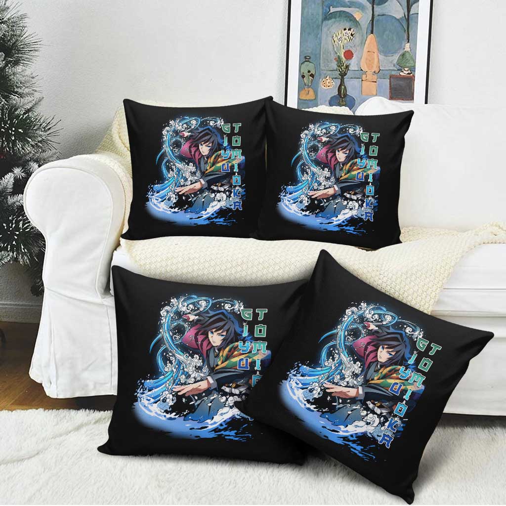 Giyu Tomioka Demon Slayer Pillow Cover with Green and Orange Cube Water Style Design - The Mazicc