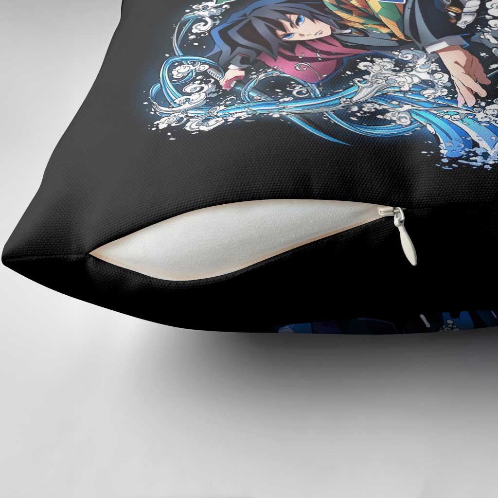 Giyu Tomioka Demon Slayer Pillow Cover with Green and Orange Cube Water Style Design - The Mazicc