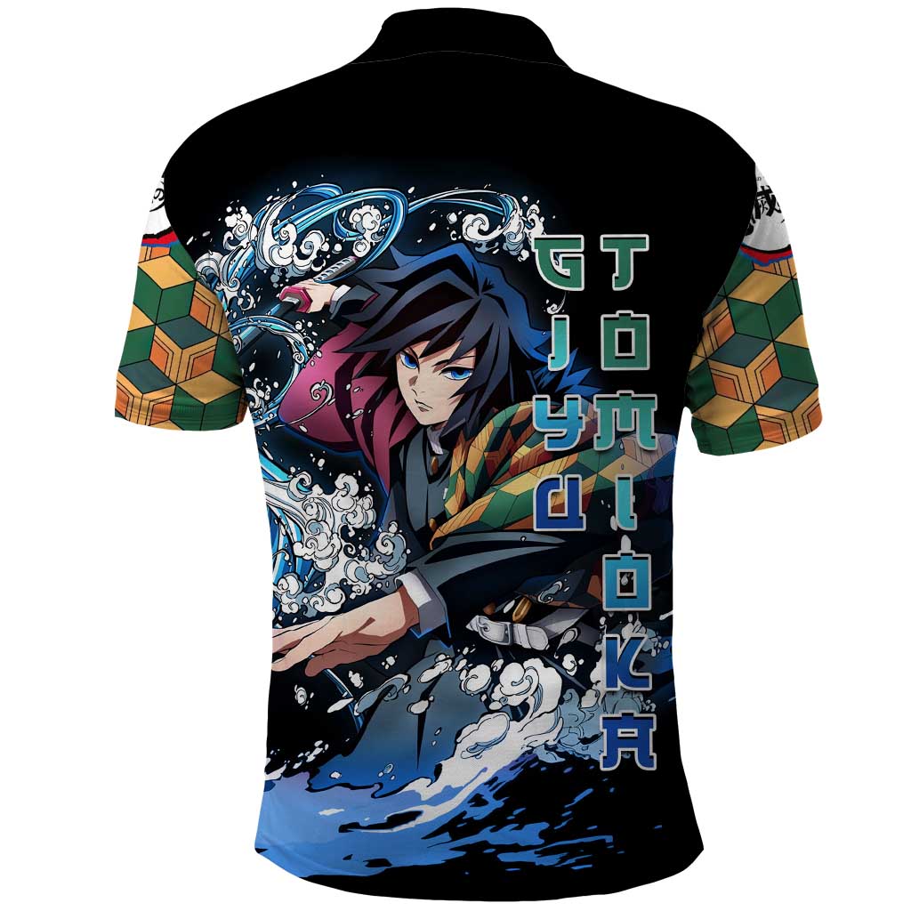 Giyu Tomioka Demon Slayer Polo Shirt with Green and Orange Cube Water Style Design - The Mazicc
