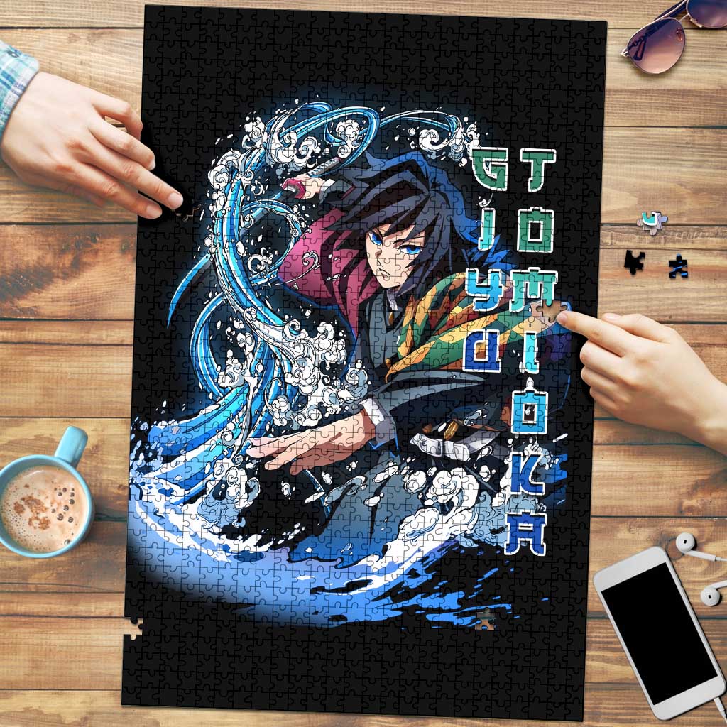 Giyu Tomioka Demon Slayer Puzzle with Green and Orange Cube Water Style Design - The Mazicc