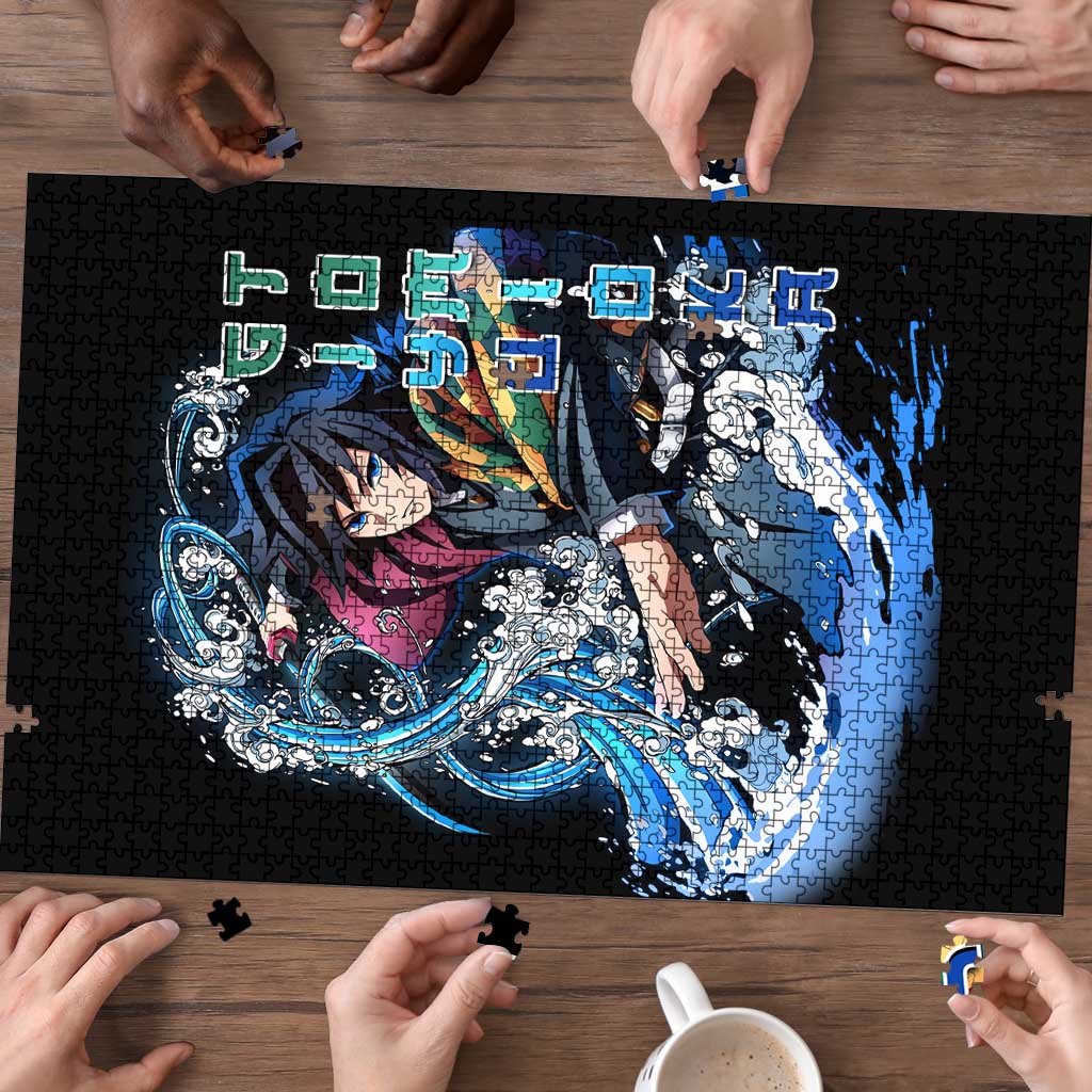 Giyu Tomioka Demon Slayer Puzzle with Green and Orange Cube Water Style Design - The Mazicc