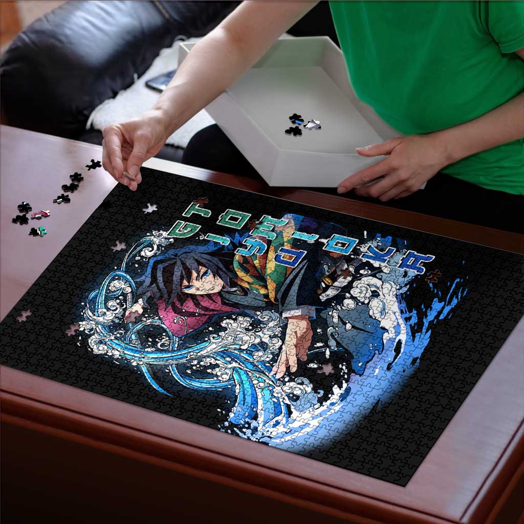 Giyu Tomioka Demon Slayer Puzzle with Green and Orange Cube Water Style Design - The Mazicc