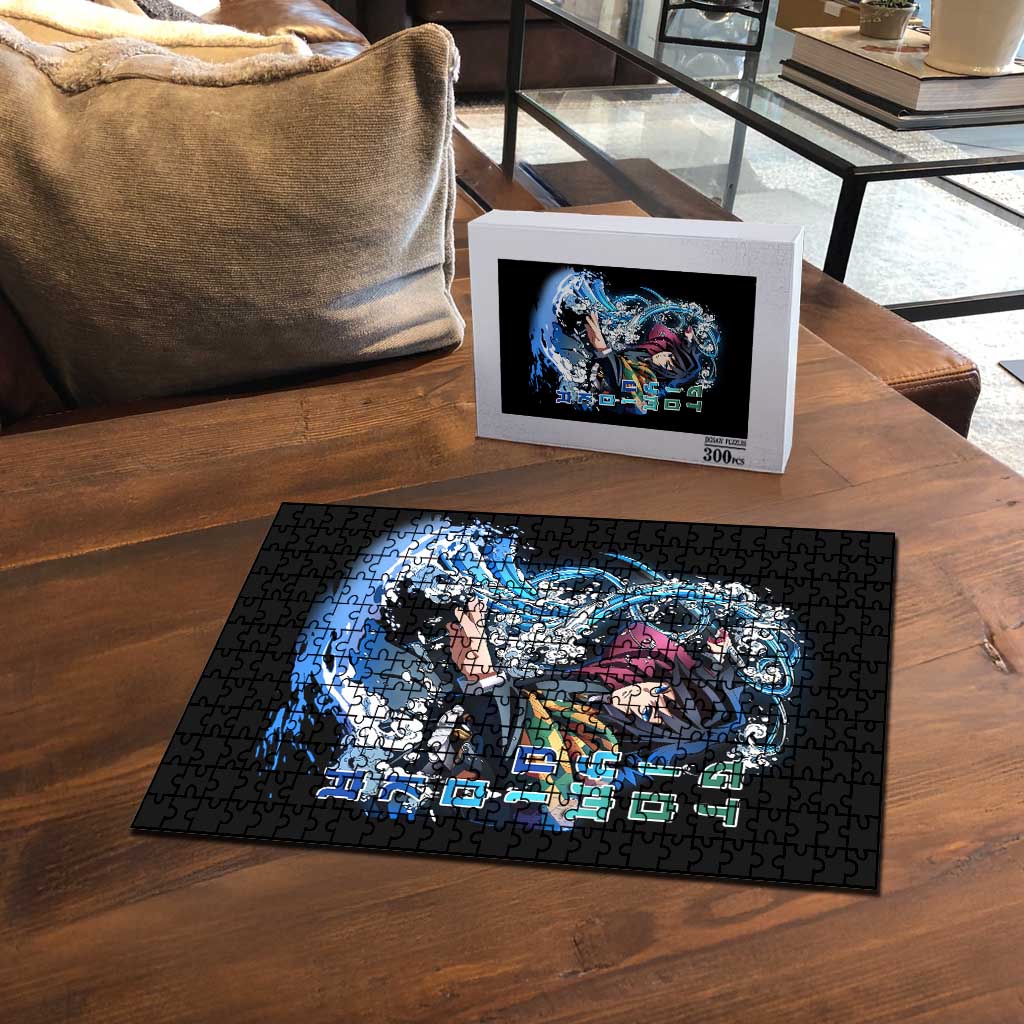 Giyu Tomioka Demon Slayer Puzzle with Green and Orange Cube Water Style Design - The Mazicc