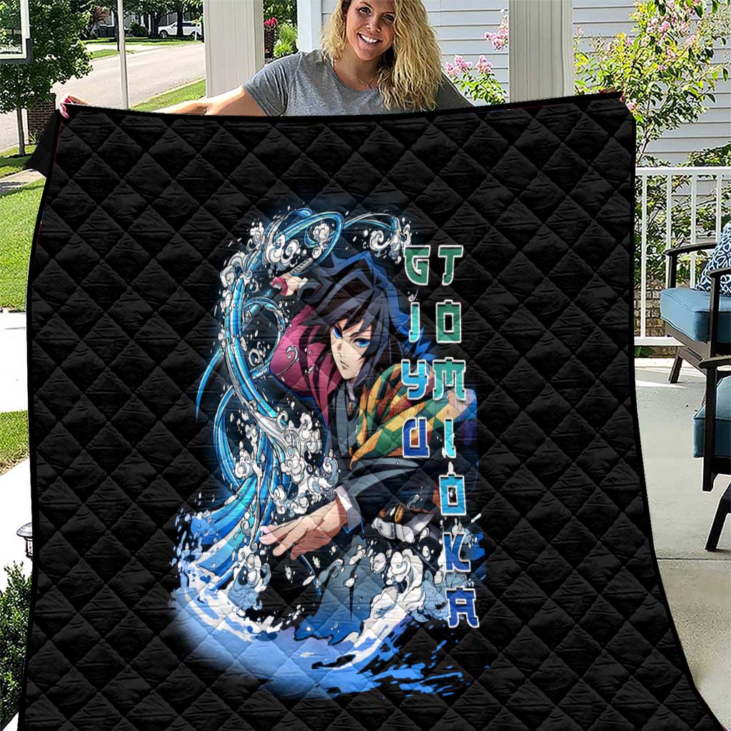 Giyu Tomioka Demon Slayer Quilt with Green and Orange Cube Water Style Design - The Mazicc