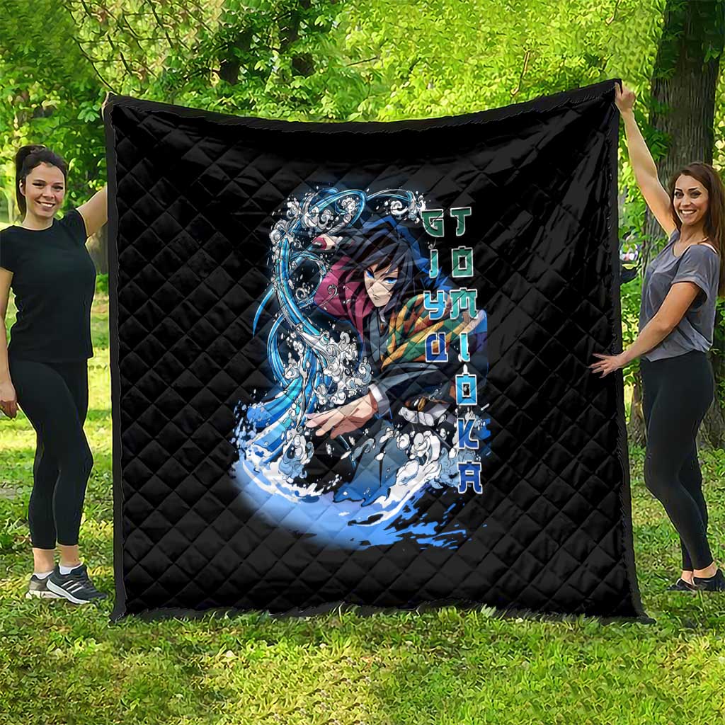 Giyu Tomioka Demon Slayer Quilt with Green and Orange Cube Water Style Design - The Mazicc