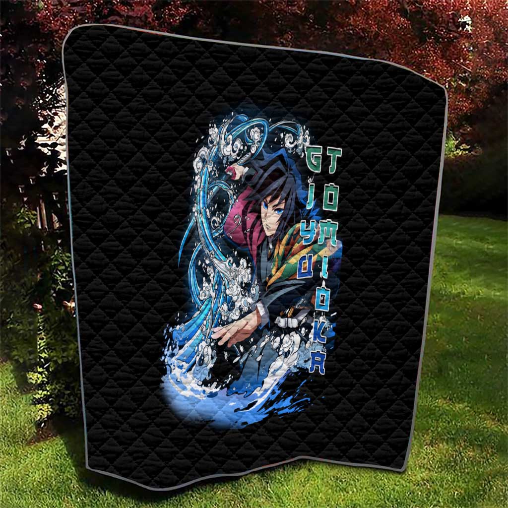 Giyu Tomioka Demon Slayer Quilt with Green and Orange Cube Water Style Design - The Mazicc