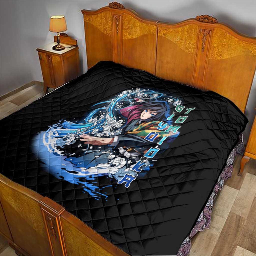 Giyu Tomioka Demon Slayer Quilt with Green and Orange Cube Water Style Design - The Mazicc