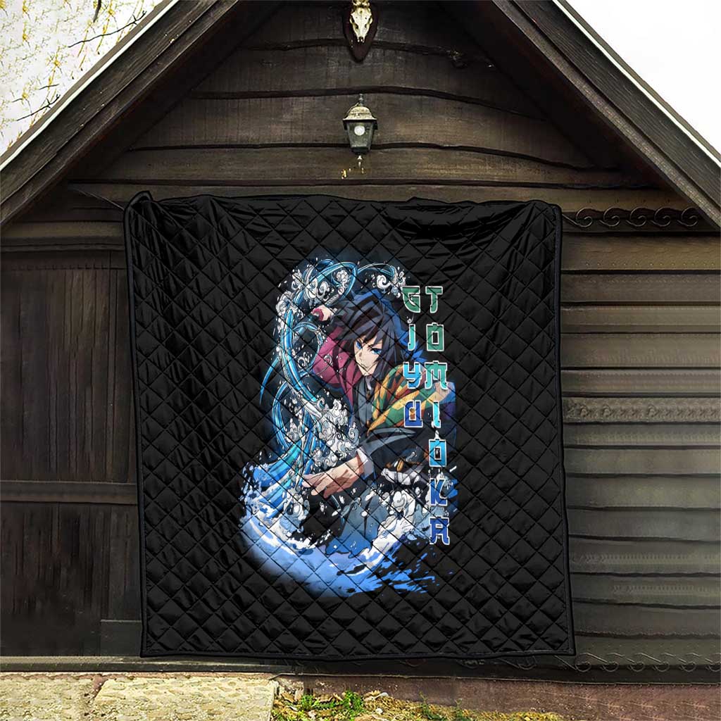 Giyu Tomioka Demon Slayer Quilt with Green and Orange Cube Water Style Design - The Mazicc