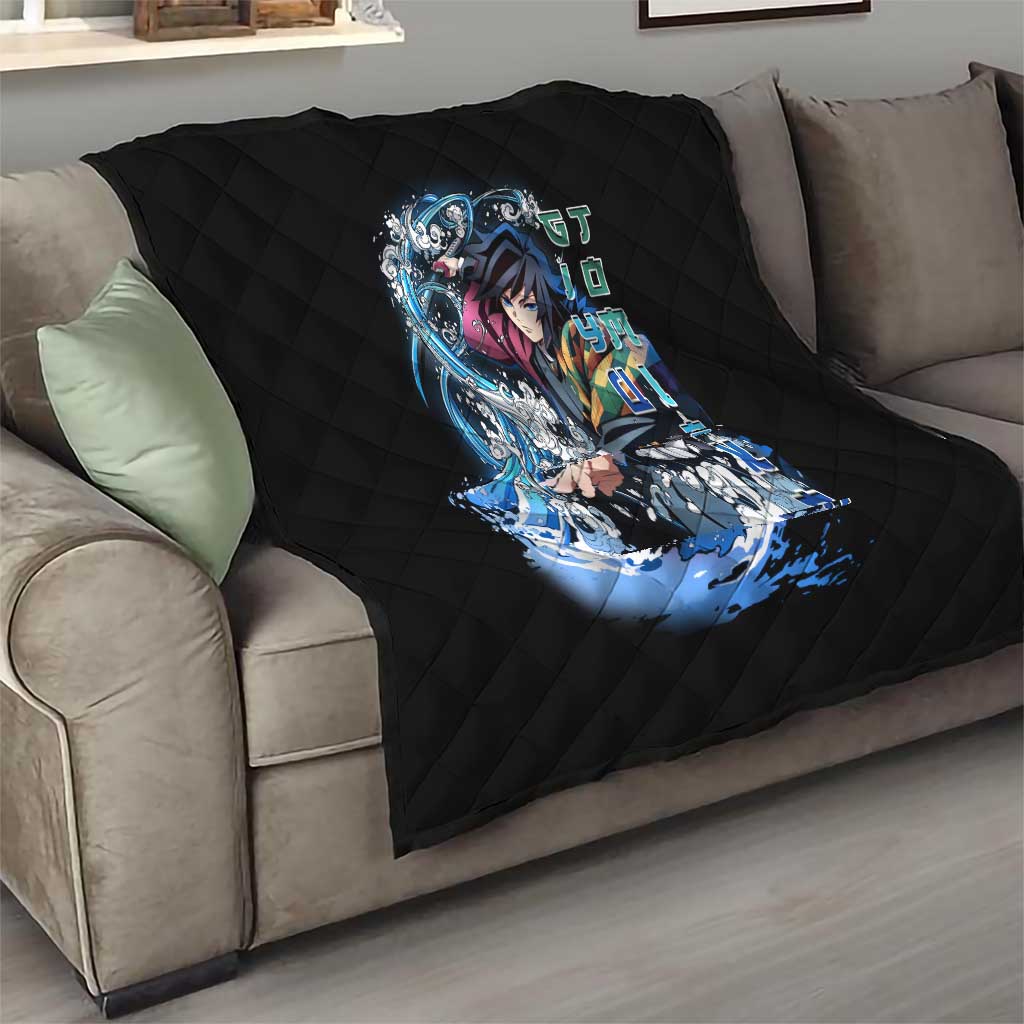 Giyu Tomioka Demon Slayer Quilt with Green and Orange Cube Water Style Design - The Mazicc