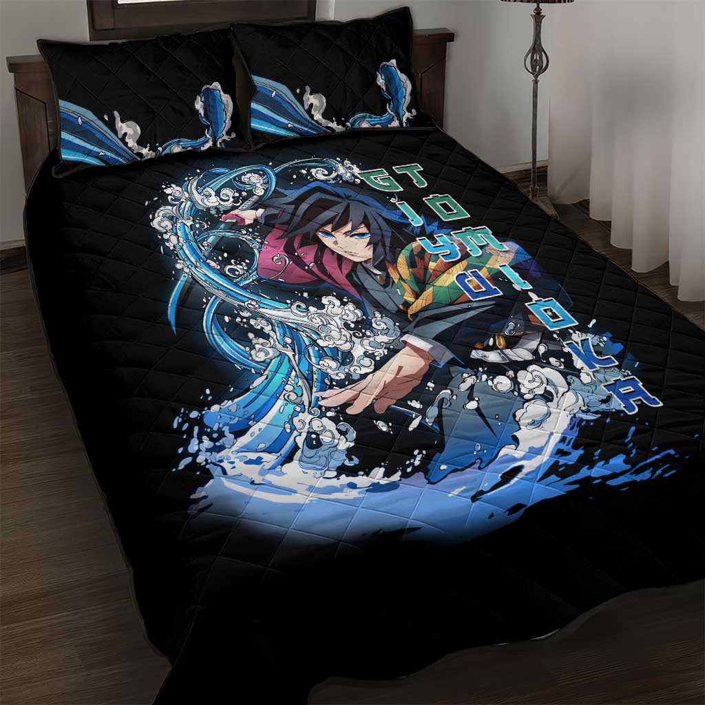 Giyu Tomioka Demon Slayer Quilt Bed Set with Green and Orange Cube Water Style Design - The Mazicc